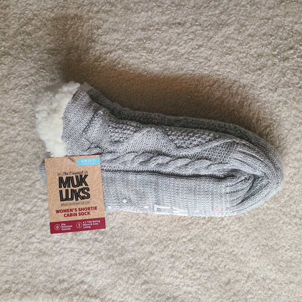 Muk Luks Women's Gray/Ivory Marble Shortie Cabin Sock